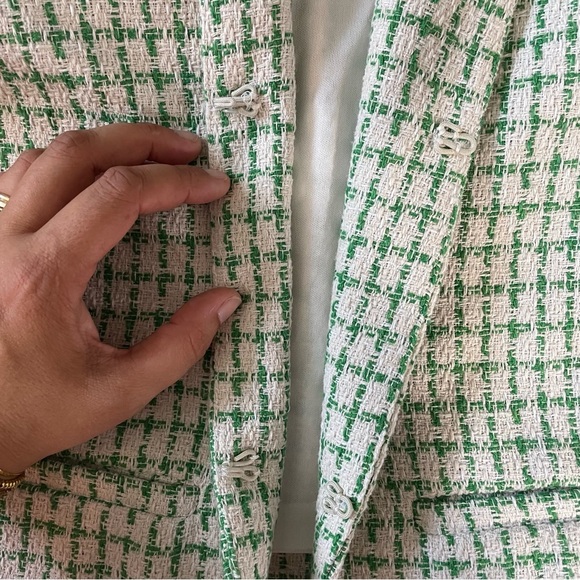 WAYF Tweed Cropped Blazer + Bralette Set Green and Cream Size Small - Picture 11 of 15